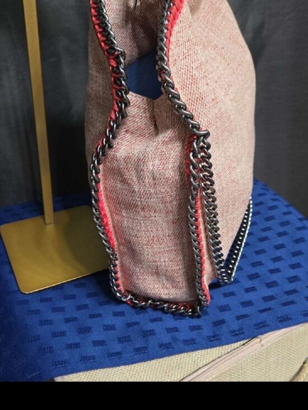Stella Mccartney Falabella Fold Over Pink Tweed Tote with Gunmetal Chain - Picture 5 of 16
